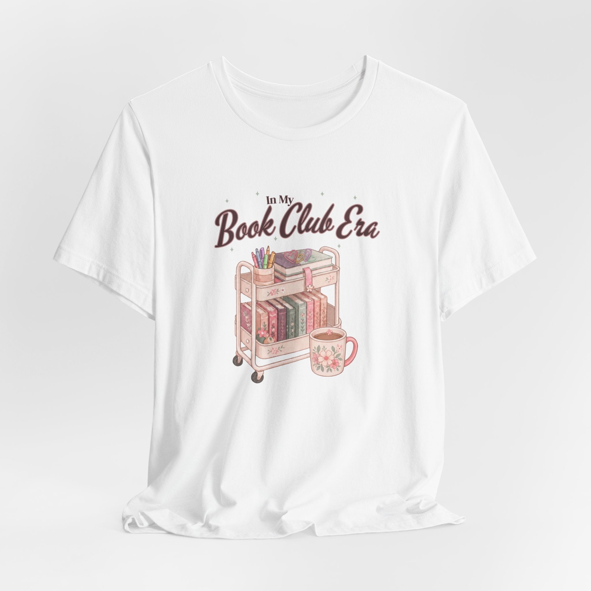 Book Club Tee - "In My Book Club Era" Cozy Reading T‑Shirt with Bookshelf & Mug Graphic