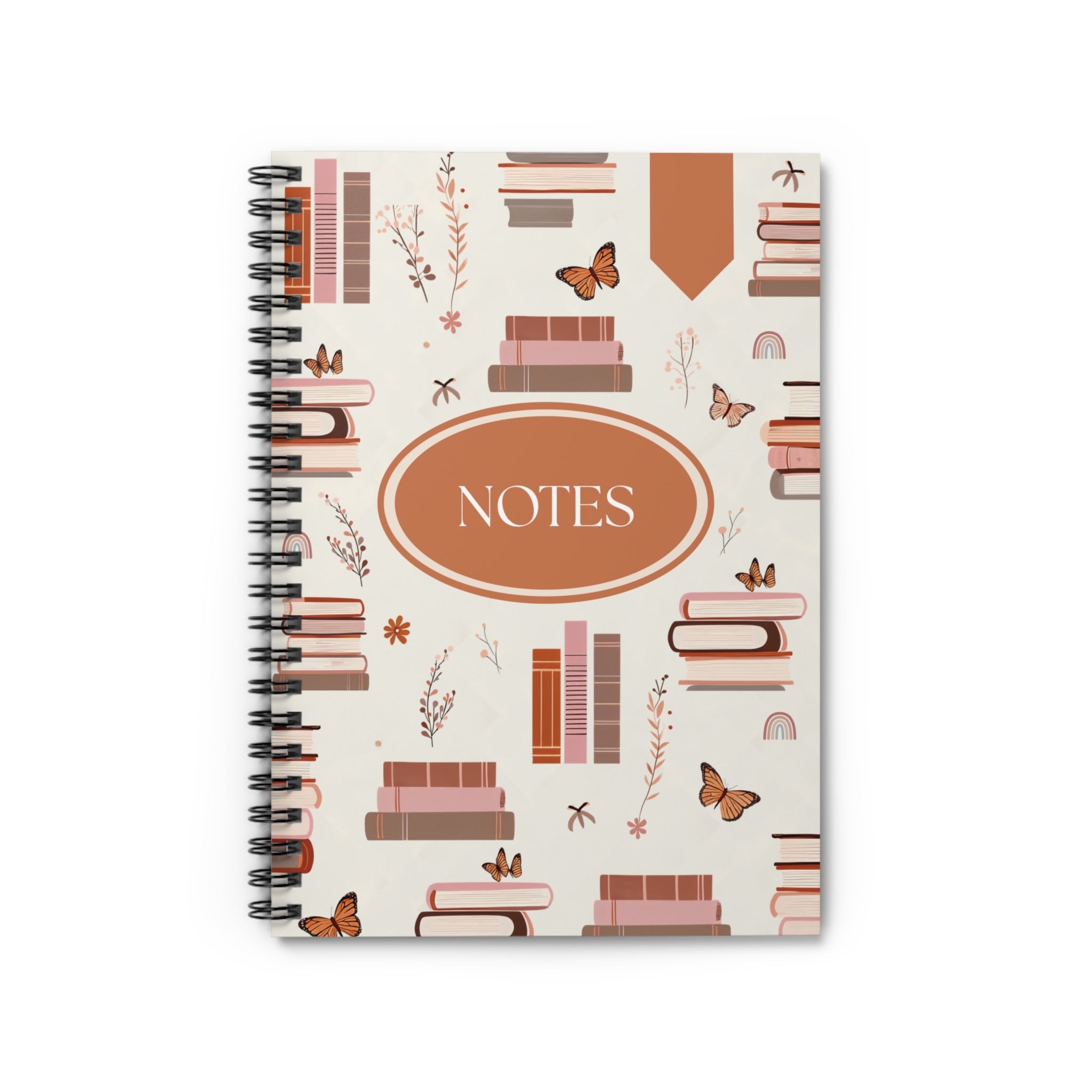 Books & Butterflies Spiral Notebook — Ruled Notes Journal