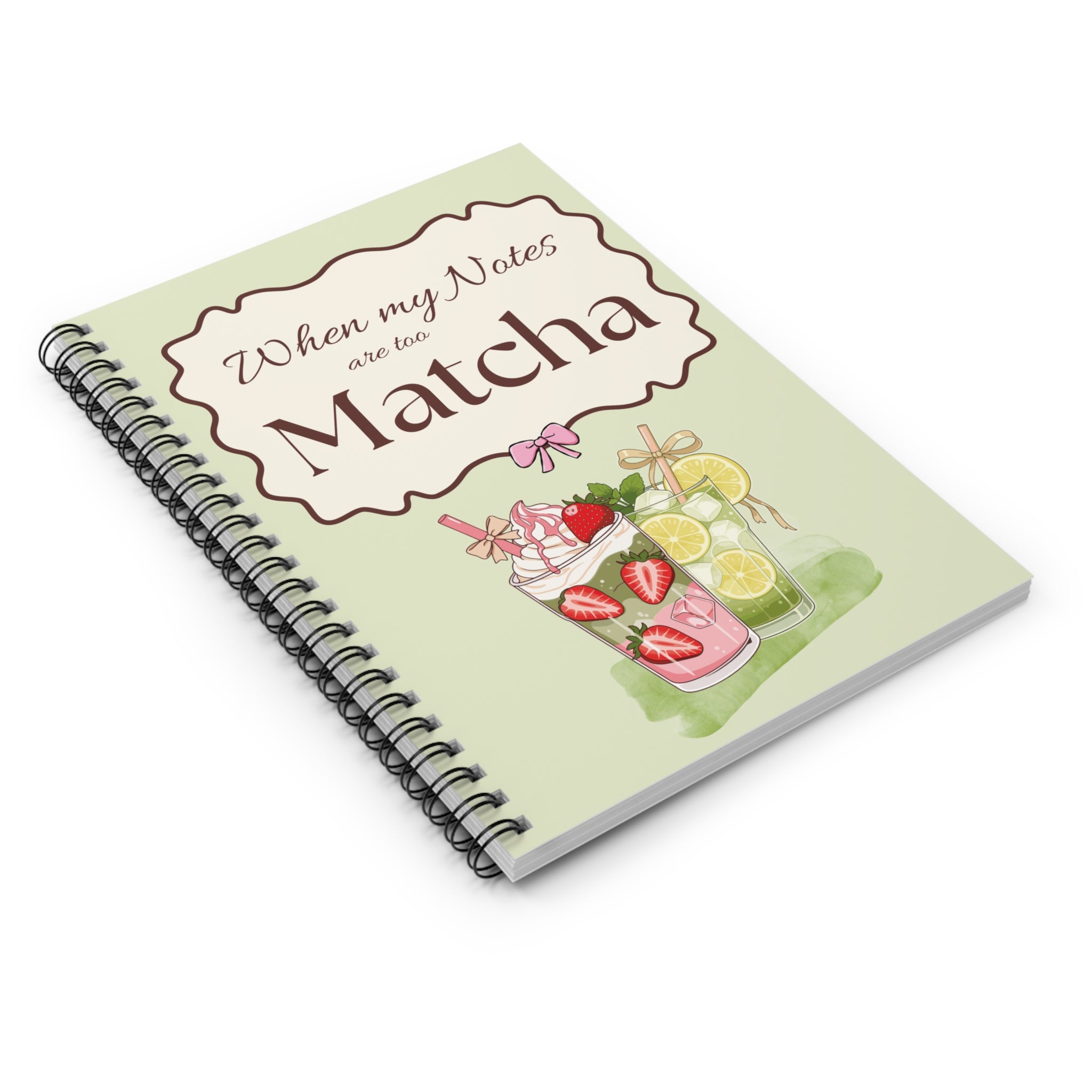 Matcha Notebook — "When my Notes are too Matcha" Cute Tea-Themed Spiral Journal