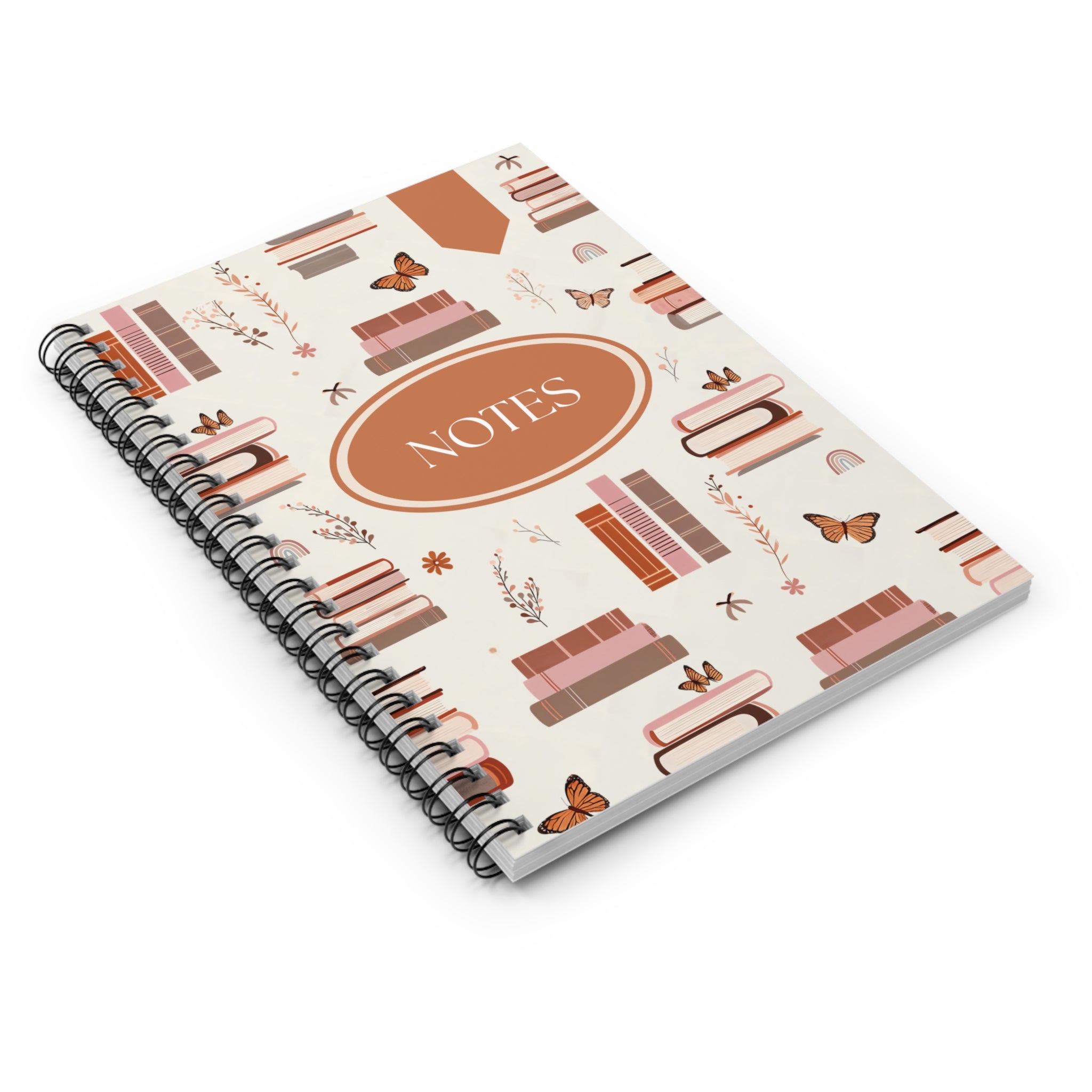 Books & Butterflies Spiral Notebook — Ruled Notes Journal