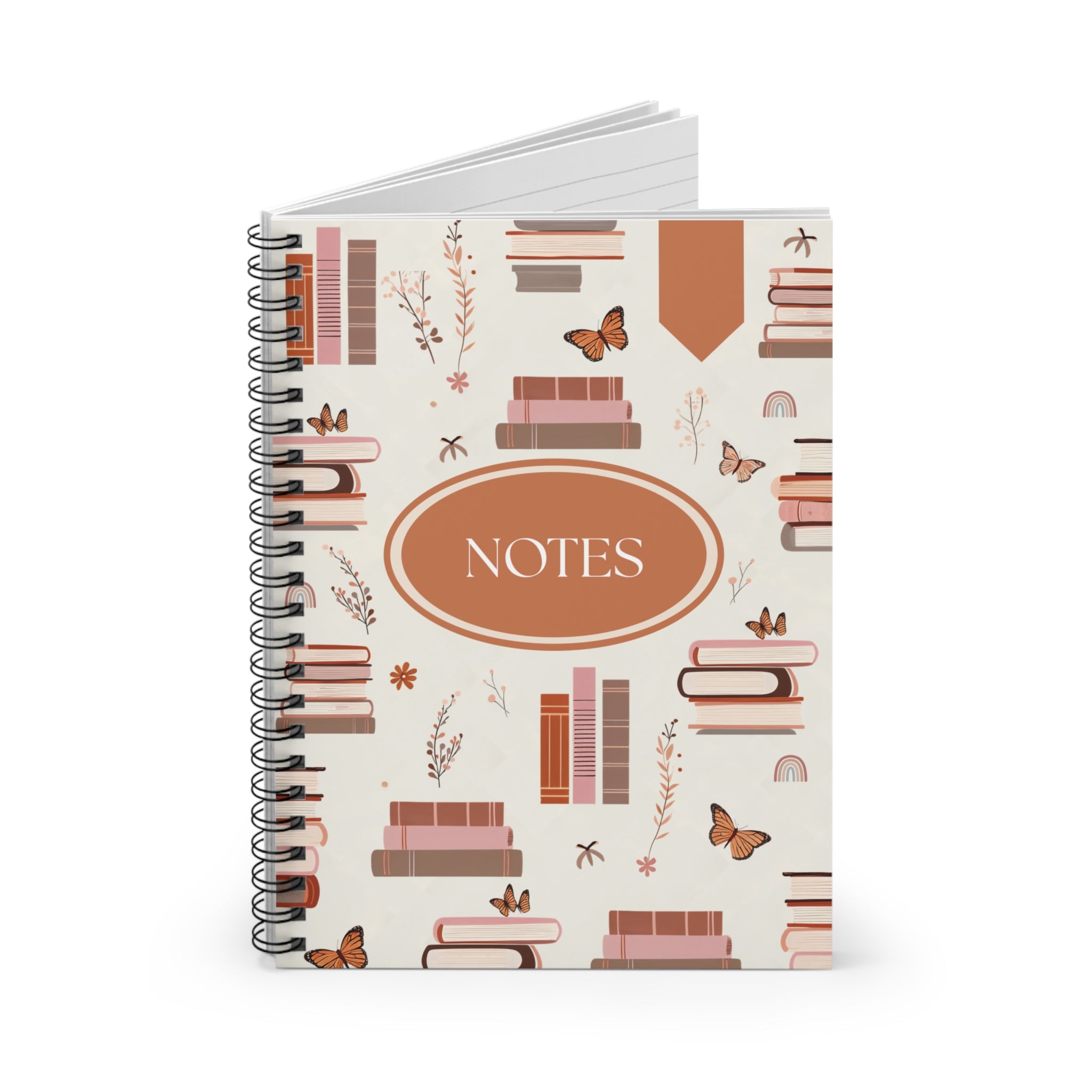 Books & Butterflies Spiral Notebook — Ruled Notes Journal